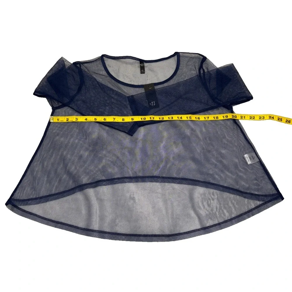 Blue Sheer Mesh Long Sleeve Top Blouse By JJ Size Small Blue‎ High Low Layer